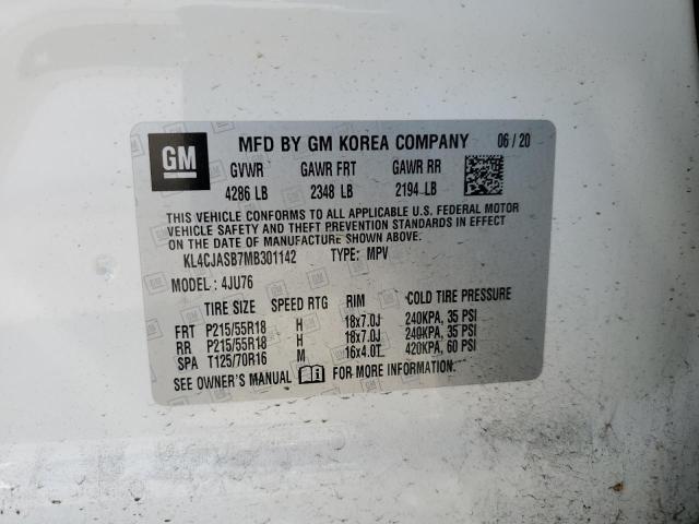 KL4CJASB7MB301142 - 2021 BUICK ENCORE PREFERRED თეთრი ფოტო 13