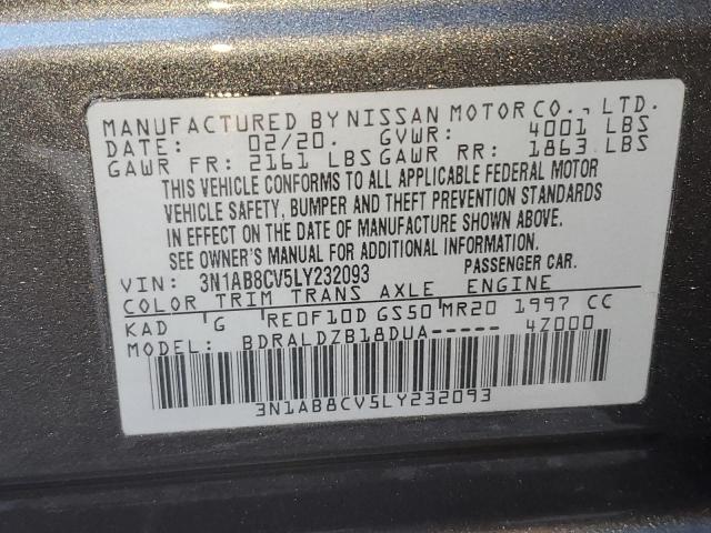 3N1AB8CV5LY232093 - 2020 NISSAN SENTRA SV GRAY photo 13