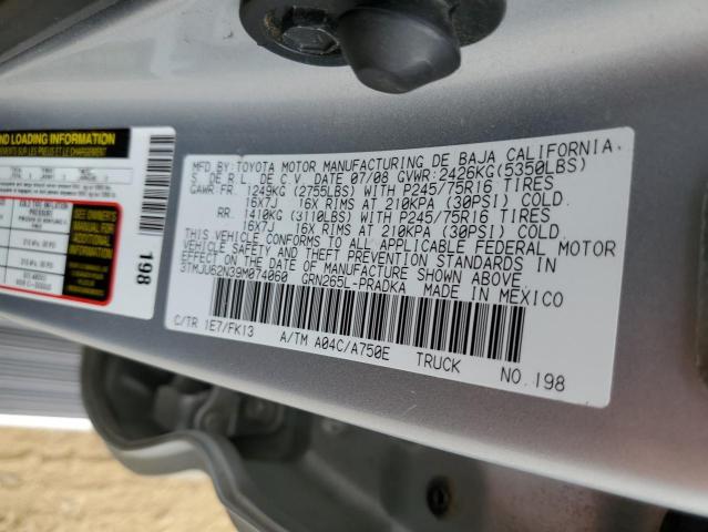 3TMJU62N39M074060 - 2009 TOYOTA TACOMA DOUBLE CAB PRERUNNER SILVER photo 12