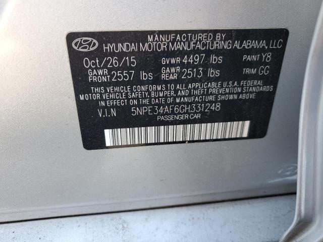 5NPE34AF6GH331248 - 2016 HYUNDAI SONATA SPORT SILVER photo 12