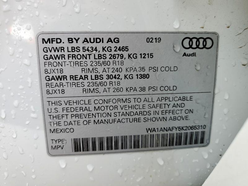 WA1ANAFY5K2065310 - 2019 AUDI Q5 PREMIUM Ağ foto 14
