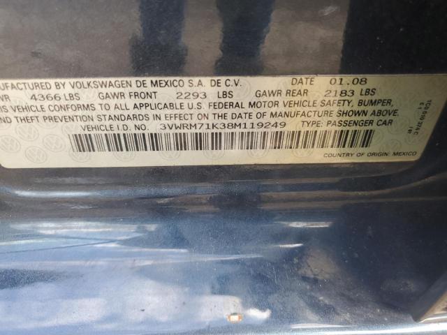 3VWRM71K38M119249 - 2008 VOLKSWAGEN JETTA SE BLUE photo 12