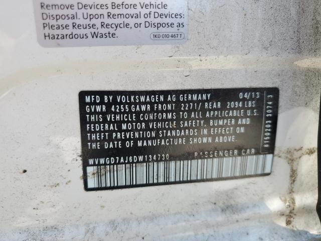 WVWGD7AJ6DW134730 - 2013 VOLKSWAGEN GTI WHITE photo 12