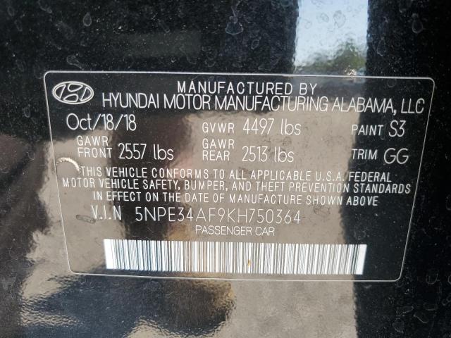 5NPE34AF9KH750364 - 2019 HYUNDAI SONATA LIMITED BLACK photo 13