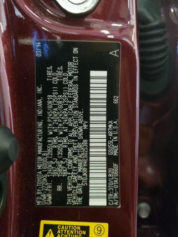 5TDJKRFH4ES025388 - 2014 TOYOTA HIGHLANDER XLE MAROON photo 13