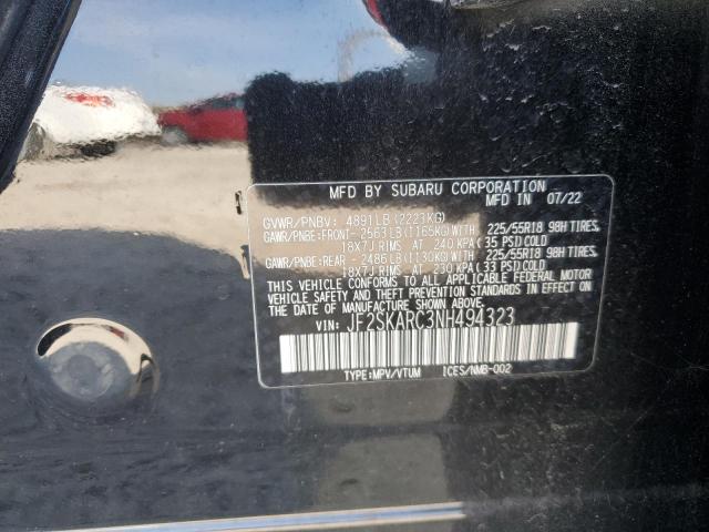 JF2SKARC3NH494323 - 2022 SUBARU FORESTER TOURING 黑色 照片 12