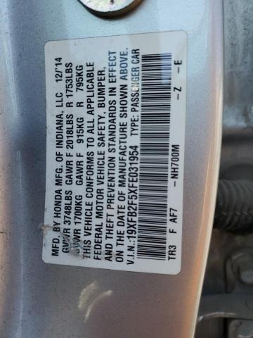 19XFB2F5XFE031954 - 2015 HONDA CIVIC LX SILVER photo 13