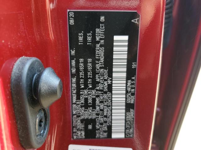 5TDGZRBH5LS045397 - 2020 TOYOTA HIGHLANDER XLE RED photo 12