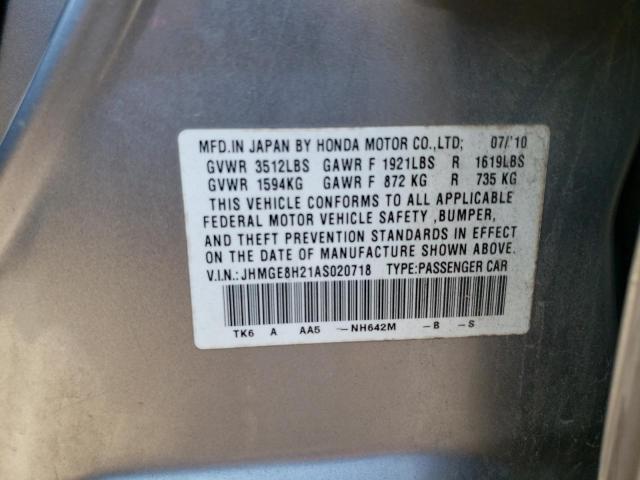 JHMGE8H21AS020718 - 2010 HONDA FIT GRAY photo 13