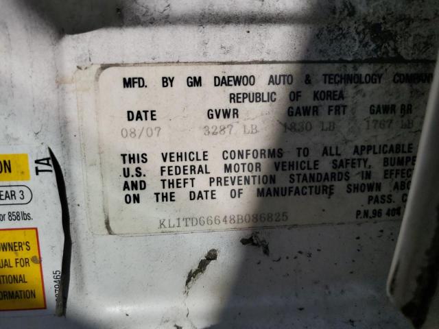 KL1TD66648B086825 - 2008 CHEVROLET AVEO BASE WHITE photo 12