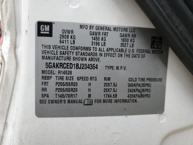 5GAKRCED1BJ204364 - 2011 BUICK ENCLAVE CXL WHITE photo 14
