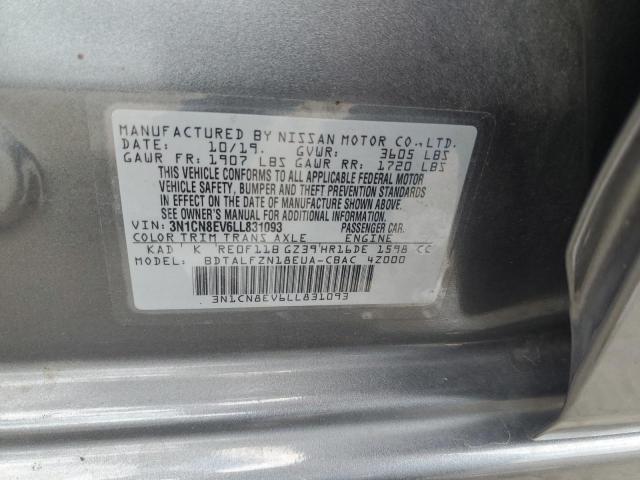 3N1CN8EV6LL831093 - 2020 NISSAN VERSA SV CHARCOAL photo 12