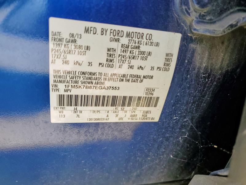 1FM5K7B87EGA37553 - 2014 FORD EXPLORER BLUE photo 13