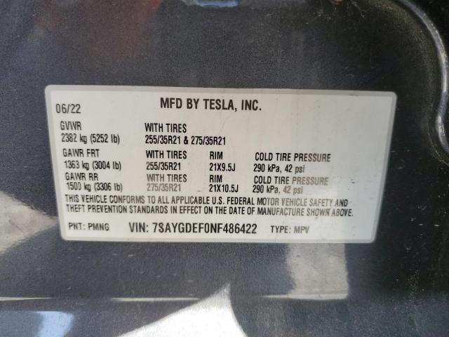 7SAYGDEF0NF486422 - 2022 TESLA MODEL Y 灰色 照片 13