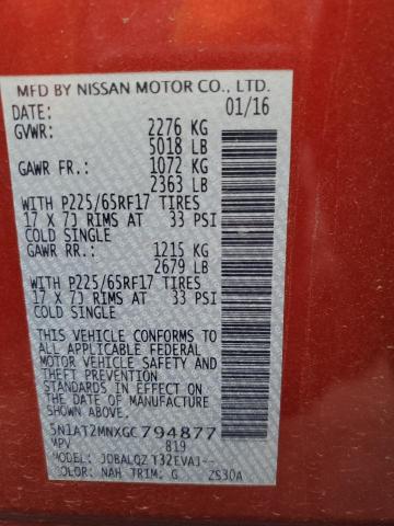 5N1AT2MNXGC794877 - 2016 NISSAN ROGUE S 红色 照片 13