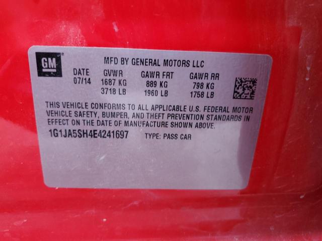 1G1JA5SH4E4241697 - 2014 CHEVROLET SONIC LS 红色 照片 12
