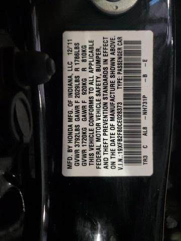 19XFB2F80CE028373 - 2012 HONDA CIVIC EX BLACK photo 12