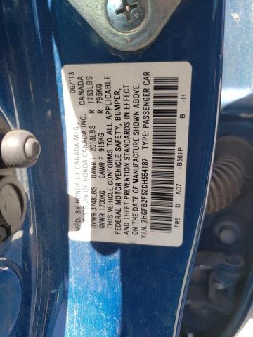 2HGFB2F52DH564187 - 2013 HONDA CIVIC LX BLUE photo 12