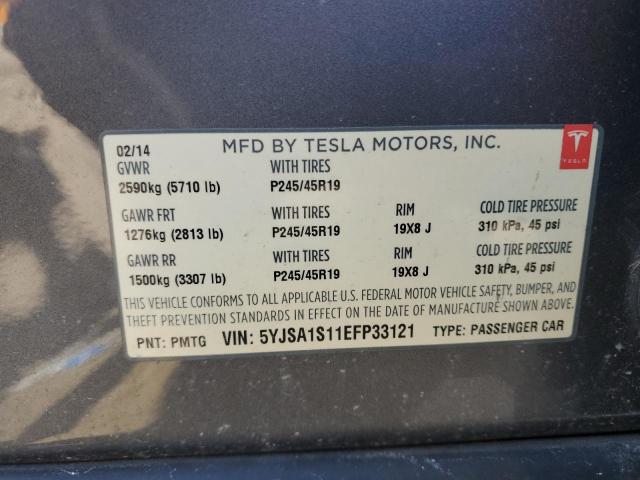 5YJSA1S11EFP33121 - 2014 TESLA MODEL S Մոխրագույն լուսանկար 12