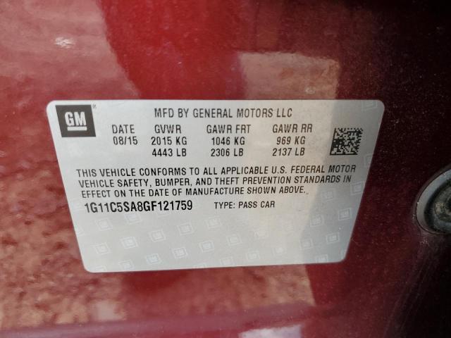 1G11C5SA8GF121759 - 2016 CHEVROLET MALIBU LIM LT BURGUNDY photo 12