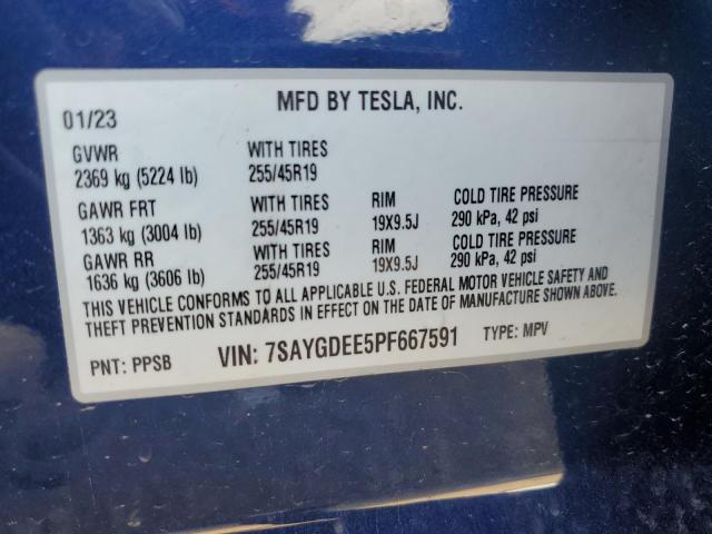 7SAYGDEE5PF667591 - 2023 TESLA MODEL Y Azul foto 12