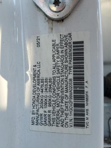 1HGCV2F99MA020538 - 2021 HONDA ACCORD TOURING WHITE photo 13