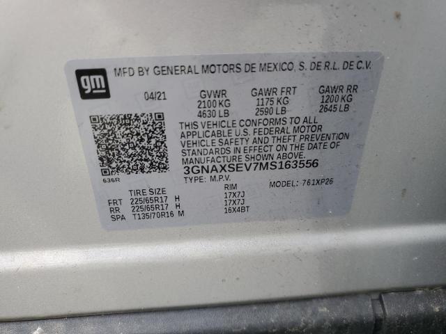 3GNAXSEV7MS163556 - 2021 CHEVROLET EQUINOX LS SILVER photo 13