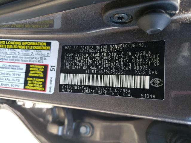 4T1R11AK5PU755251 - 2023 TOYOTA CAMRY LE ნაცრისფერი ფოტო 13