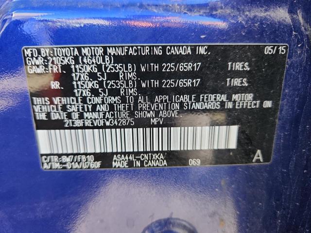 2T3BFREV0FW342875 - 2015 TOYOTA RAV4 LE BLUE photo 13