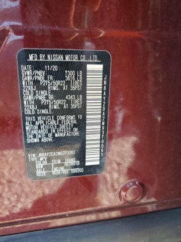 JN8AY2DA2M9370061 - 2021 NISSAN ARMADA PLATINUM MAROON photo 13