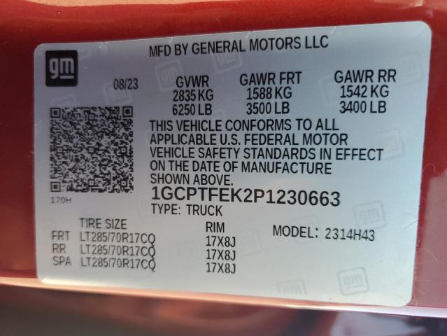 1GCPTFEK2P1230663 - 2023 CHEVROLET COLORADO ZR2 RED photo 12