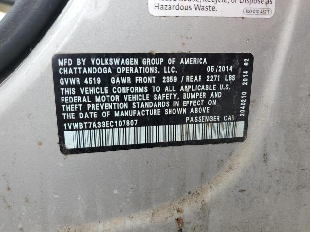 1VWBT7A33EC107807 - 2014 VOLKSWAGEN PASSAT SE SILVER photo 12