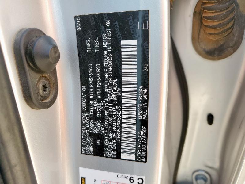 JTEBU5JRXG5342751 - 2016 TOYOTA 4RUNNER SR5/SR5 PREMIUM SILVER photo 13