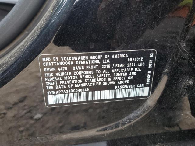 1VWAP7A34DC040049 - 2013 VOLKSWAGEN PASSAT S შავი ფოტო 12