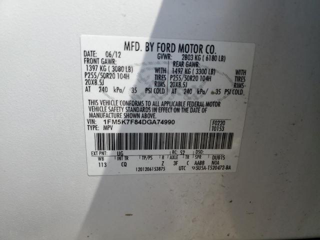 1FM5K7F84DGA74990 - 2013 FORD EXPLORER LIMITED Ağ foto 13