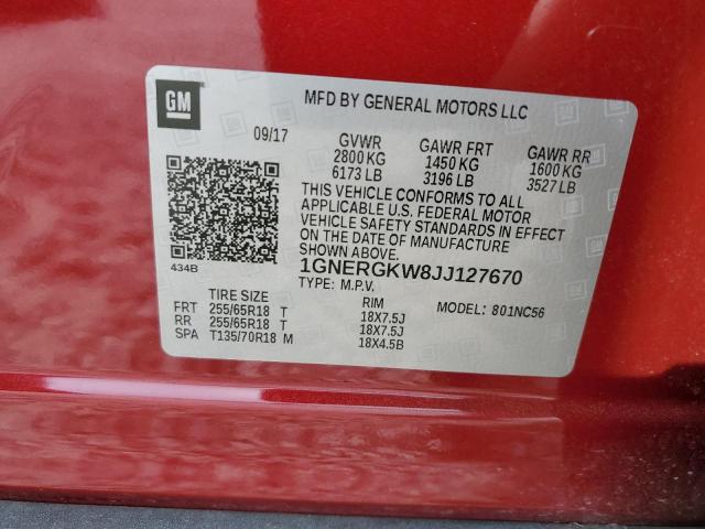 1GNERGKW8JJ127670 - 2018 CHEVROLET TRAVERSE LT Rojo foto 13