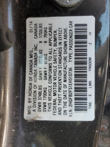 2HGFB2F51EH510736 - 2014 HONDA CIVIC LX BLACK photo 13