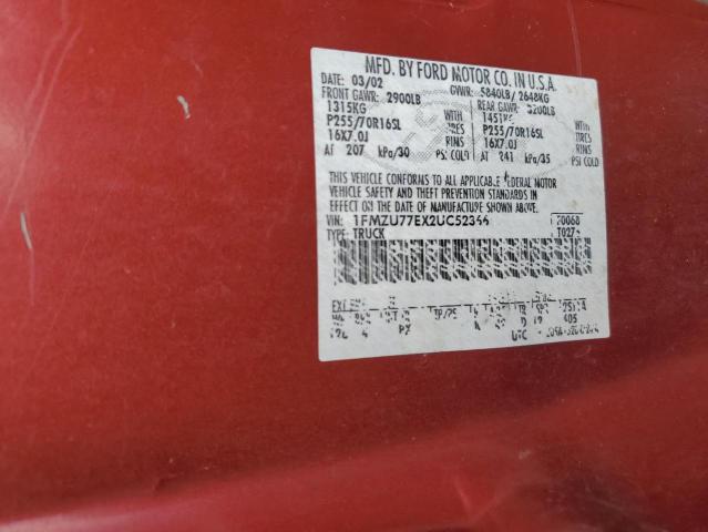 1FMZU77EX2UC52366 - 2002 FORD EXPLORER S RED photo 12