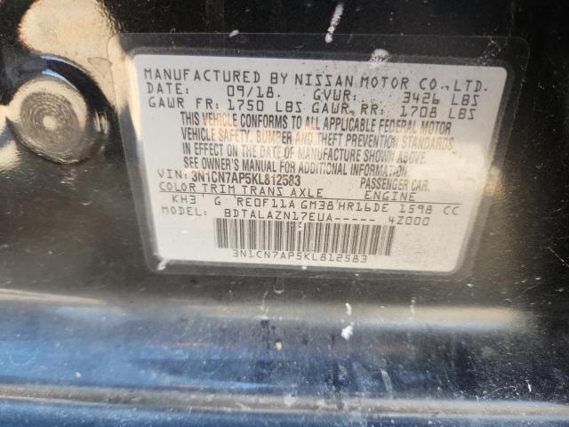 3N1CN7AP5KL812583 - 2019 NISSAN VERSA S BLACK photo 12