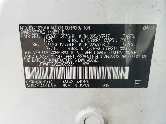 JTMWFREV2ED035334 - 2014 TOYOTA RAV4 XLE WHITE photo 13