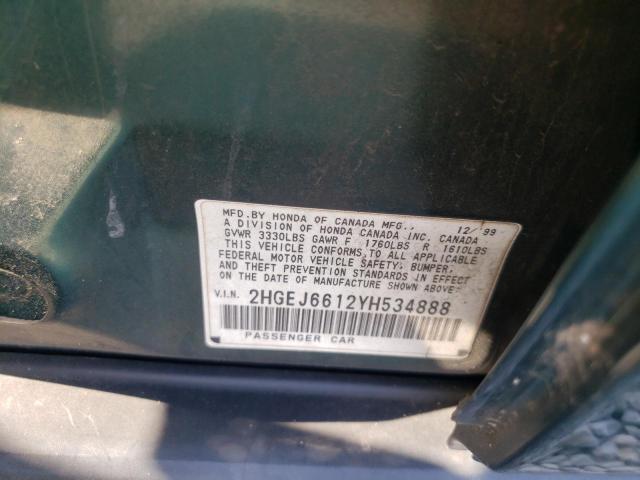 2HGEJ6612YH534888 - 2000 HONDA CIVIC BASE GREEN photo 12