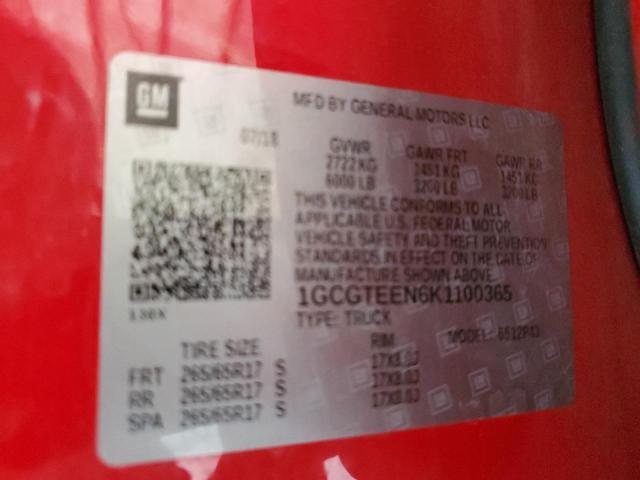 1GCGTEEN6K1100365 - 2019 CHEVROLET COLORADO ZR2 RED photo 12