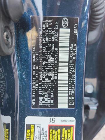 4T1B11HK8KU751856 - 2019 TOYOTA CAMRY L BLUE photo 12