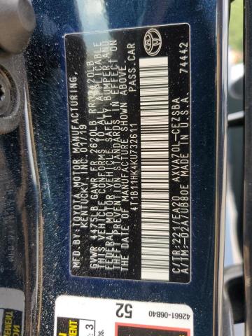 4T1B11HK4KU732611 - 2019 TOYOTA CAMRY L TEAL photo 12