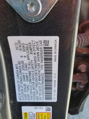 2HGFE2F27NH584322 - 2022 HONDA CIVIC LX GRAY photo 12