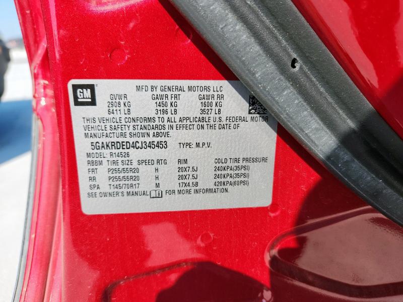 5GAKRDED4CJ345453 - 2012 BUICK ENCLAVE BURGUNDY photo 12