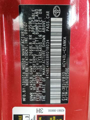 4T4BE46K68R018034 - 2008 TOYOTA CAMRY CE RED photo 13