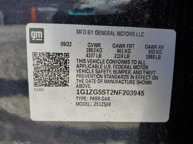 1G1ZG5ST2NF203945 - 2022 CHEVROLET MALIBU RS BLACK photo 13