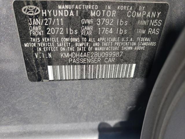 KMHDH4AE2BU099987 - 2011 HYUNDAI ELANTRA GLS GRAY photo 12