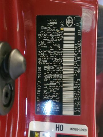 2T1BURHE8FC405460 - 2015 TOYOTA COROLLA L წითელი ფოტო 13